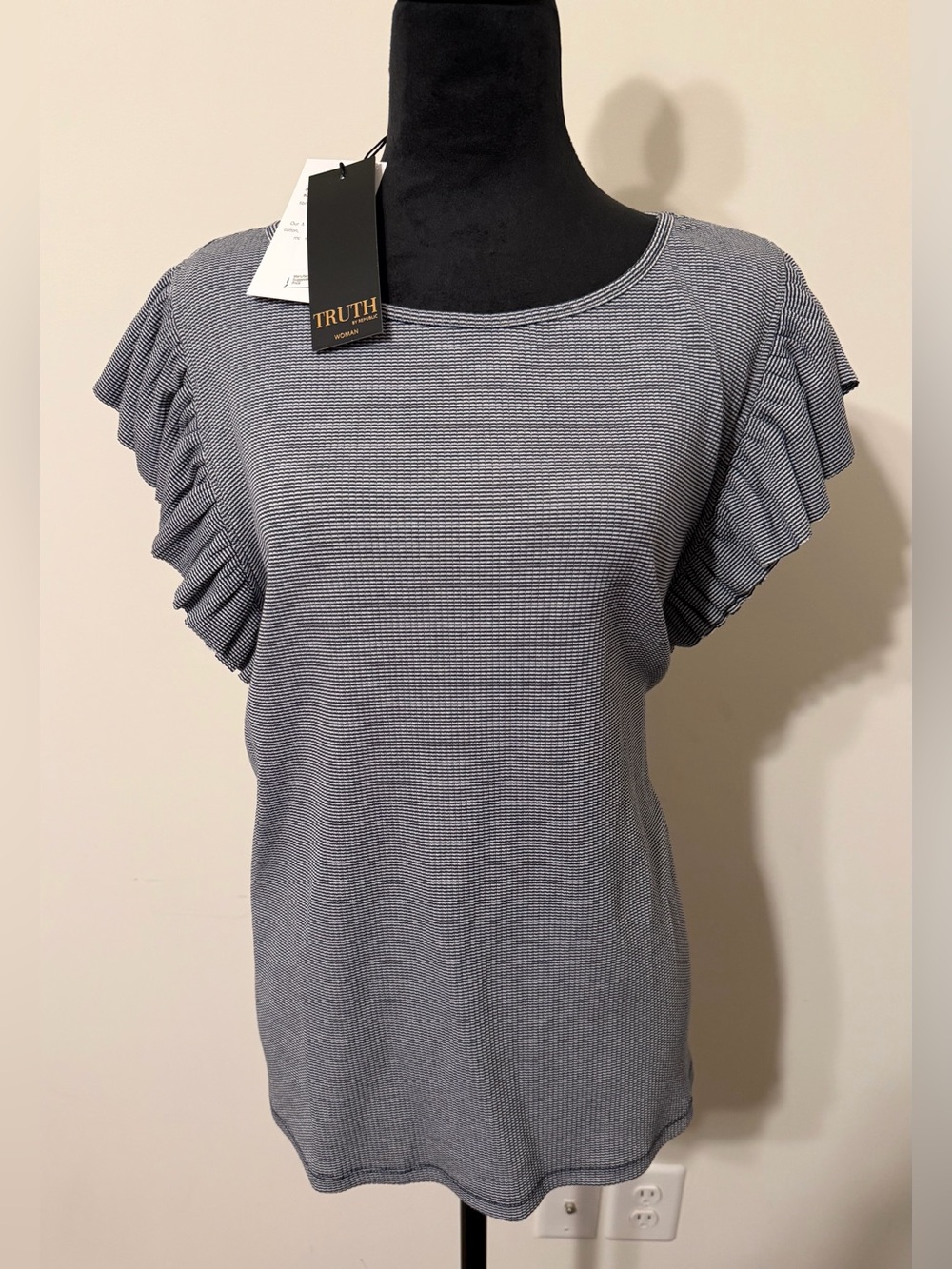 Truth Blue-Gray Striped Ruffle Sleeve Tee